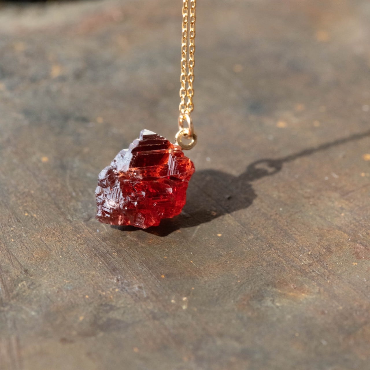 [One of a kind] Spessartine Garnet Raw Stone 18K Necklace | Handmade Natural Stone Jewelry [Blood Moon Collection]