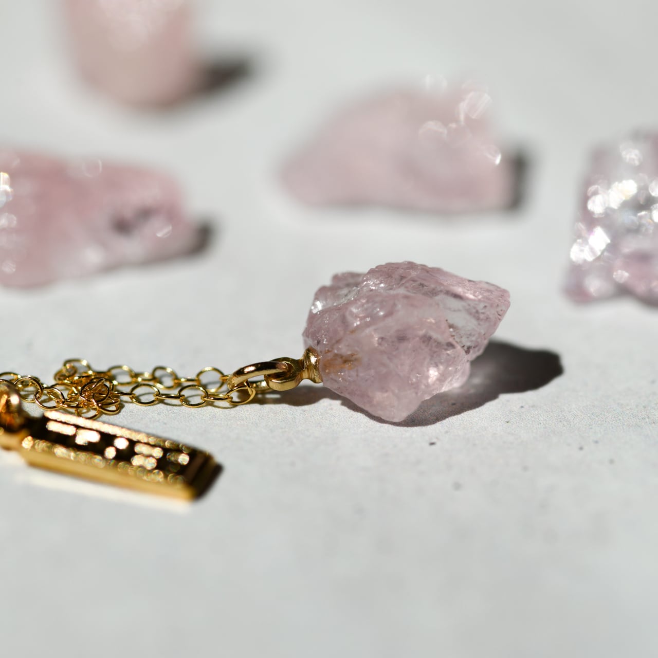 Morganite Raw Stone Necklace | Handmade Natural Stone Jewelry