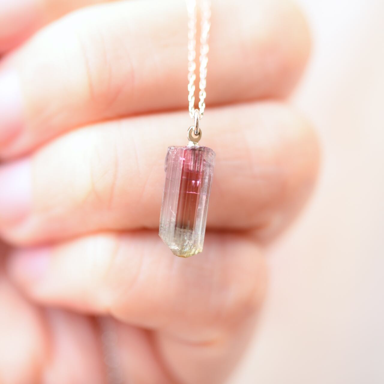 [One of a kind] Tourmaline Raw Stone Platinum Necklace | Handmade Natural Stone Jewelry [SAKURA Collection]