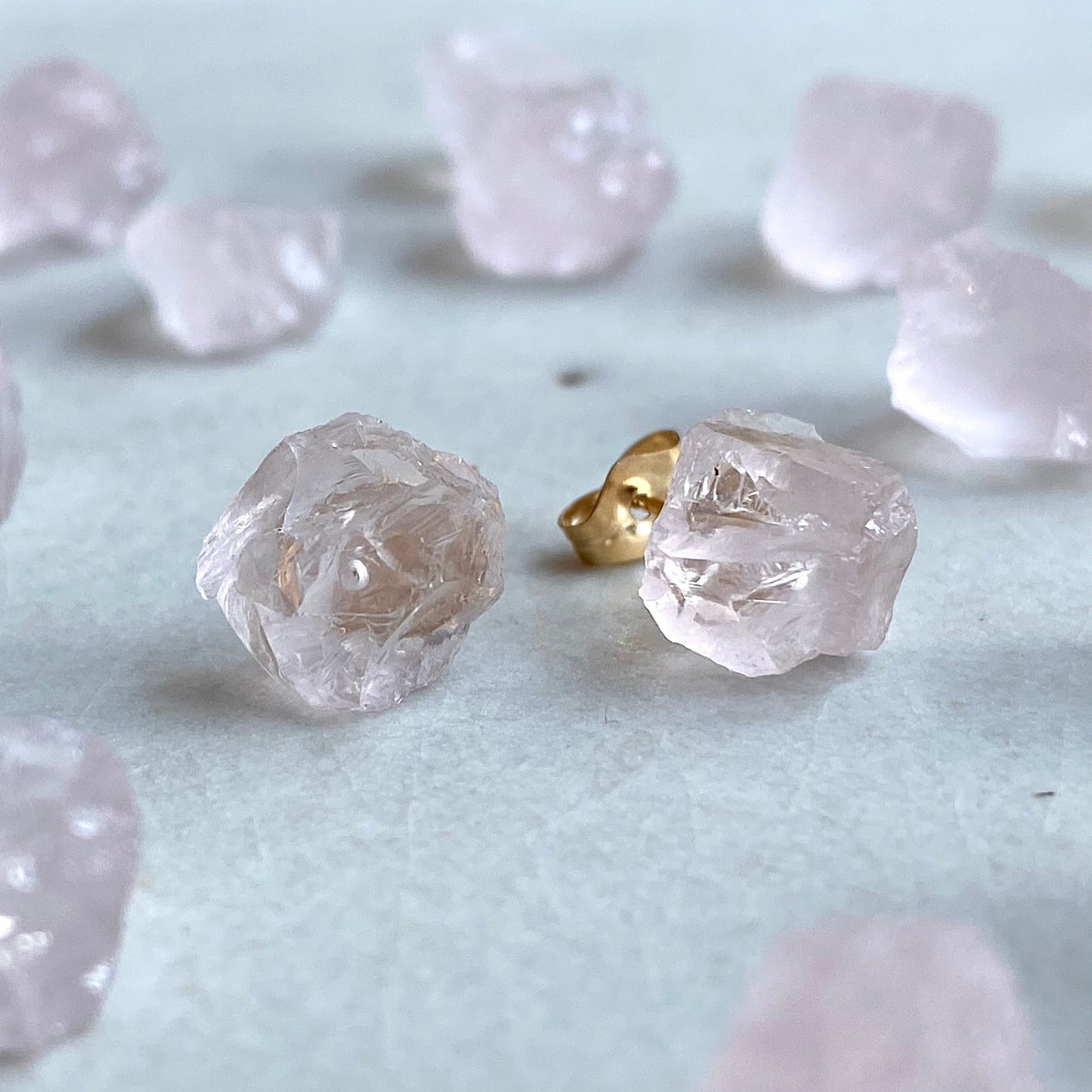 Rose Quartz Raw Stone Earrings | Handmade Natural Stone Jewelry