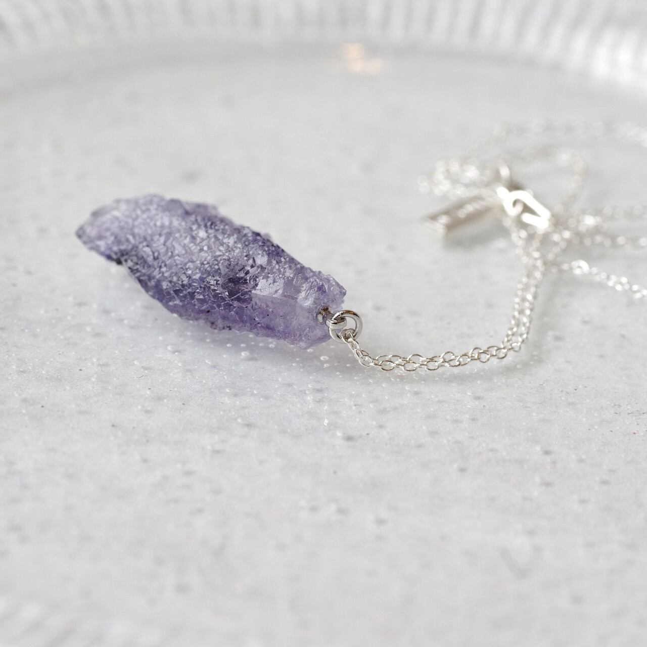 [One of a kind] Fluorite Raw Stone Sterling Silver Necklace | Handmade Natural Stone Jewelry [HAMON Collection]