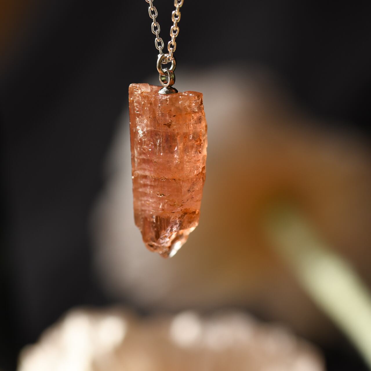 [One of a kind] imperial Topaz Raw Stone Sterling Silver Necklace | Handmade Natural Stone Jewelry [Poppy Collection]