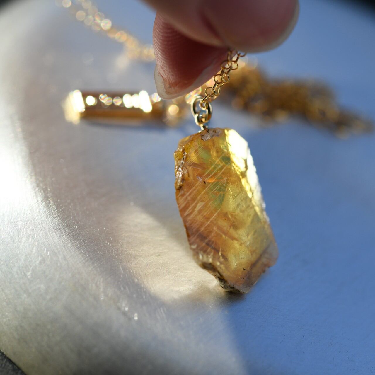 [One of a kind] Sphene Raw Stone 14KGF Necklace | Handmade Natural Stone Jewelry [Stay Gold Collection]