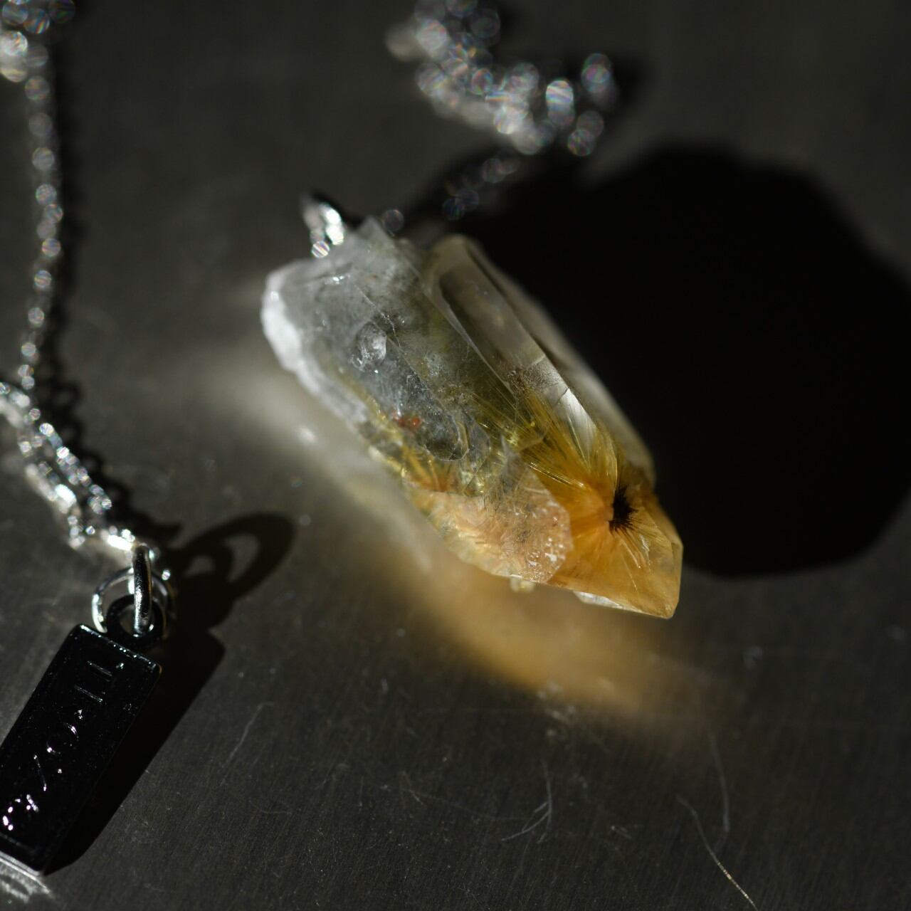 [One of a kind] Rutile Quartz Raw Stone Platinum Necklace | Handmade Natural Stone Jewelry [Stay Gold Collection]