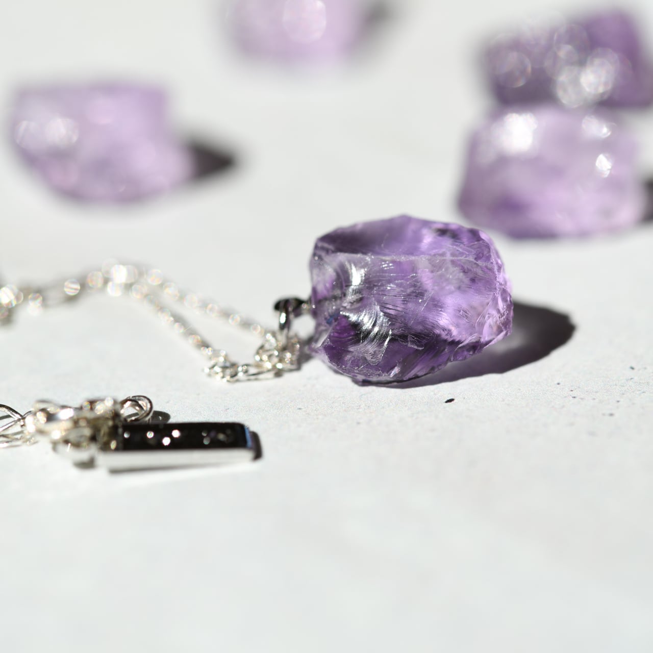 Pink Amethyst Raw Stone Necklace | Handmade Natural Stone Jewelry