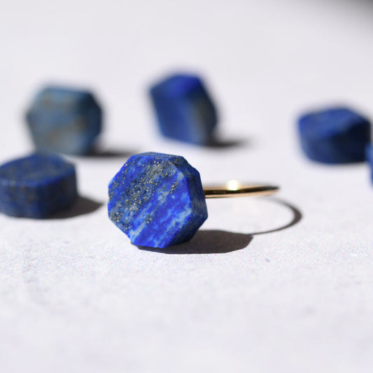 Lapis Lazuli Raw Stone Ring | Handmade Natural Stone Jewelry