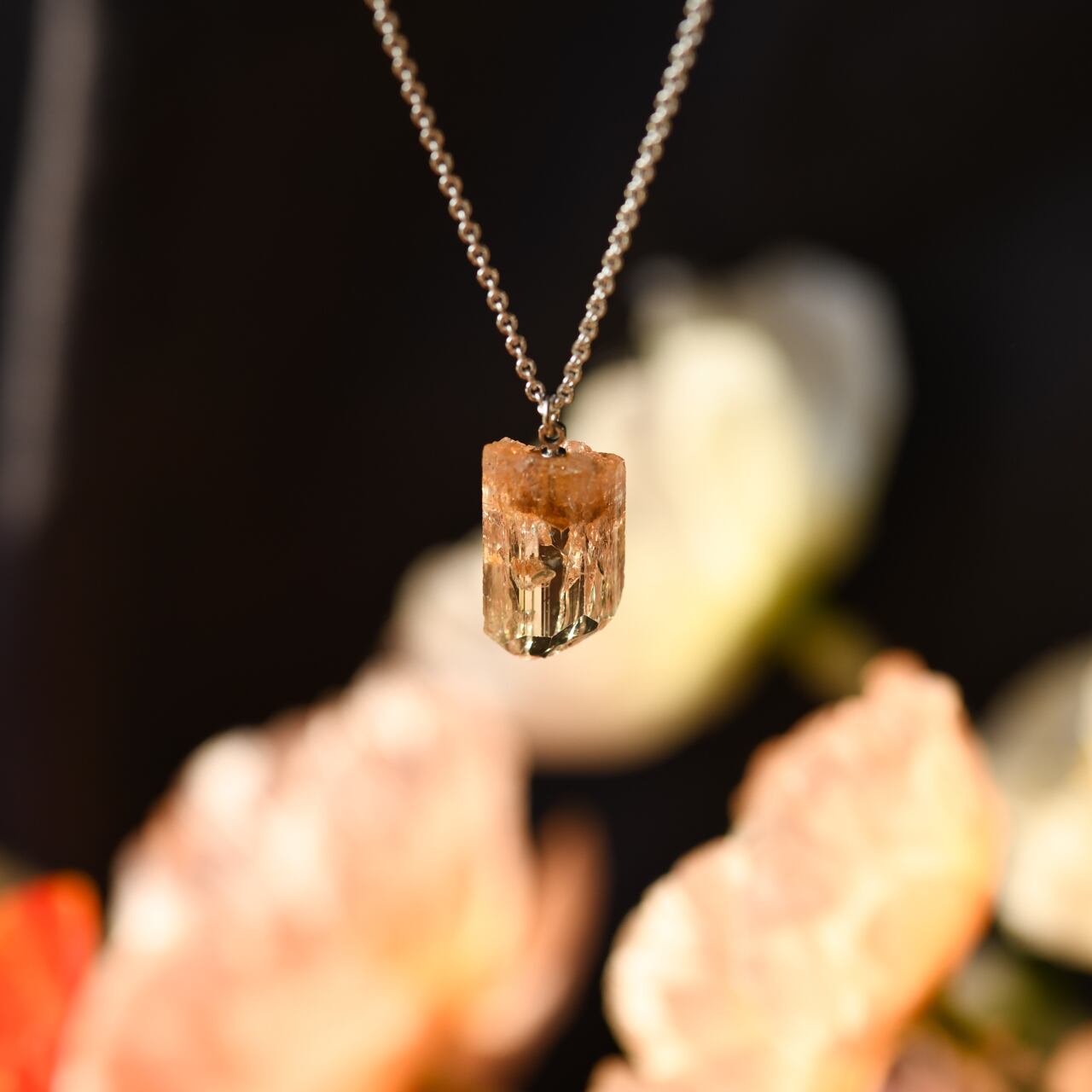 [One of a kind] imperial Topaz Raw Stone Sterling Silver Necklace | Handmade Natural Stone Jewelry [Poppy Collection]