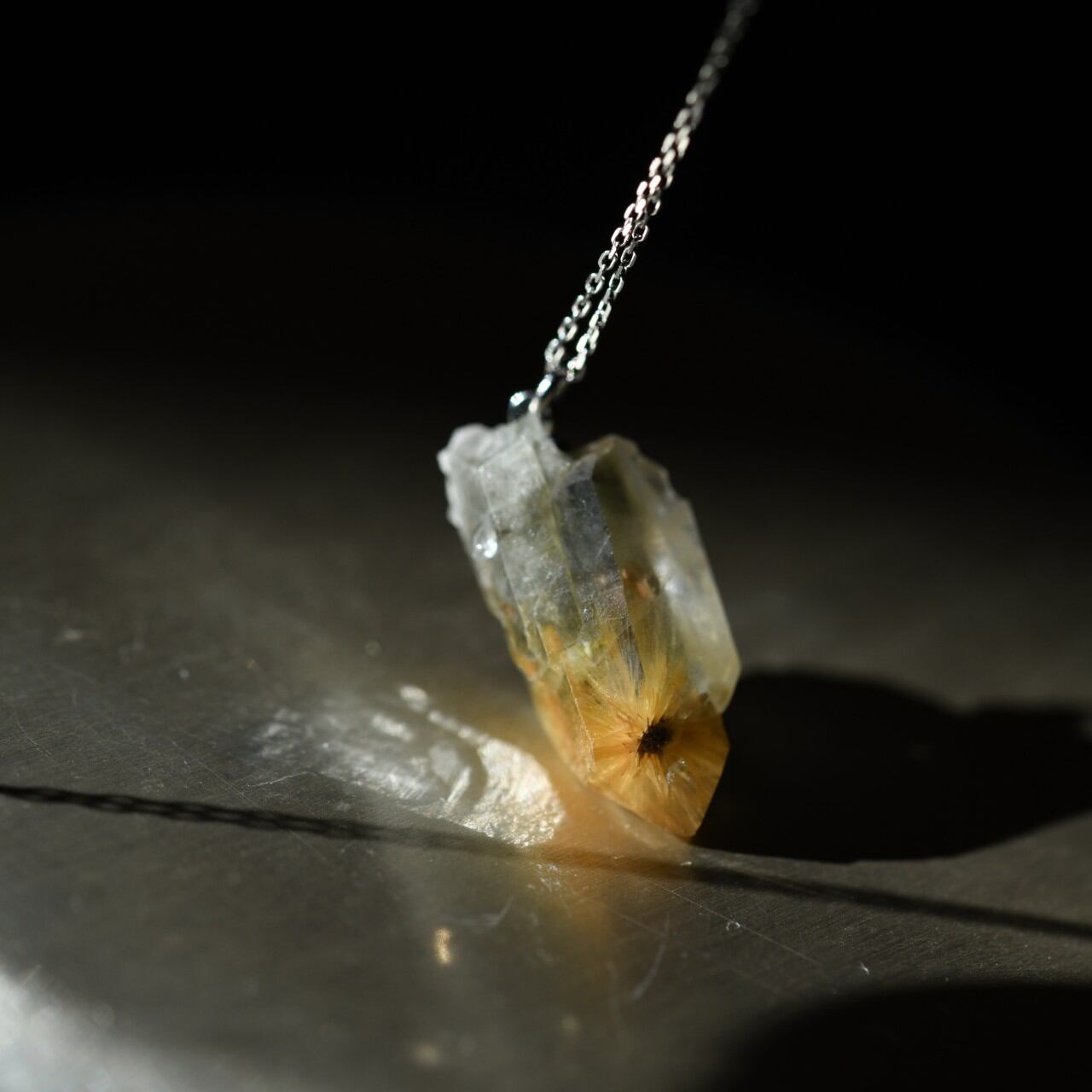 [One of a kind] Rutile Quartz Raw Stone Platinum Necklace | Handmade Natural Stone Jewelry [Stay Gold Collection]