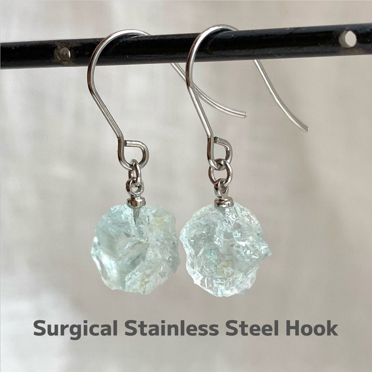 Aquamarine Raw Stone Earrings | Handmade Natural Stone Jewelry