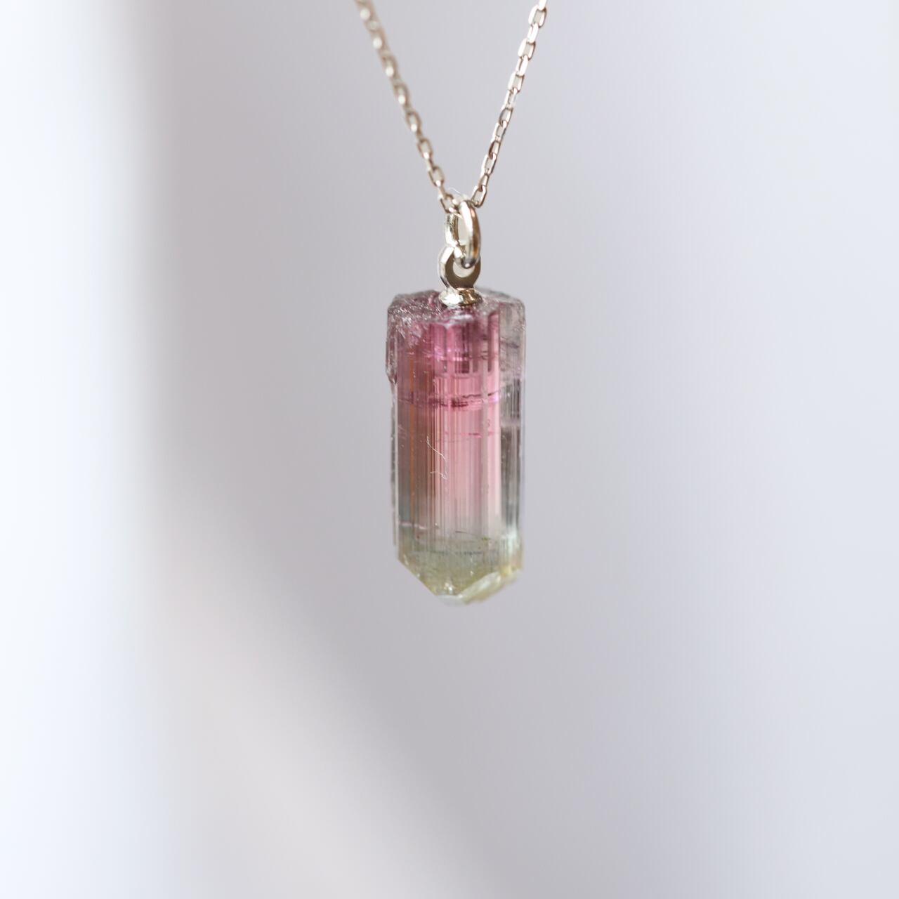 [One of a kind] Tourmaline Raw Stone Platinum Necklace | Handmade Natural Stone Jewelry [SAKURA Collection]