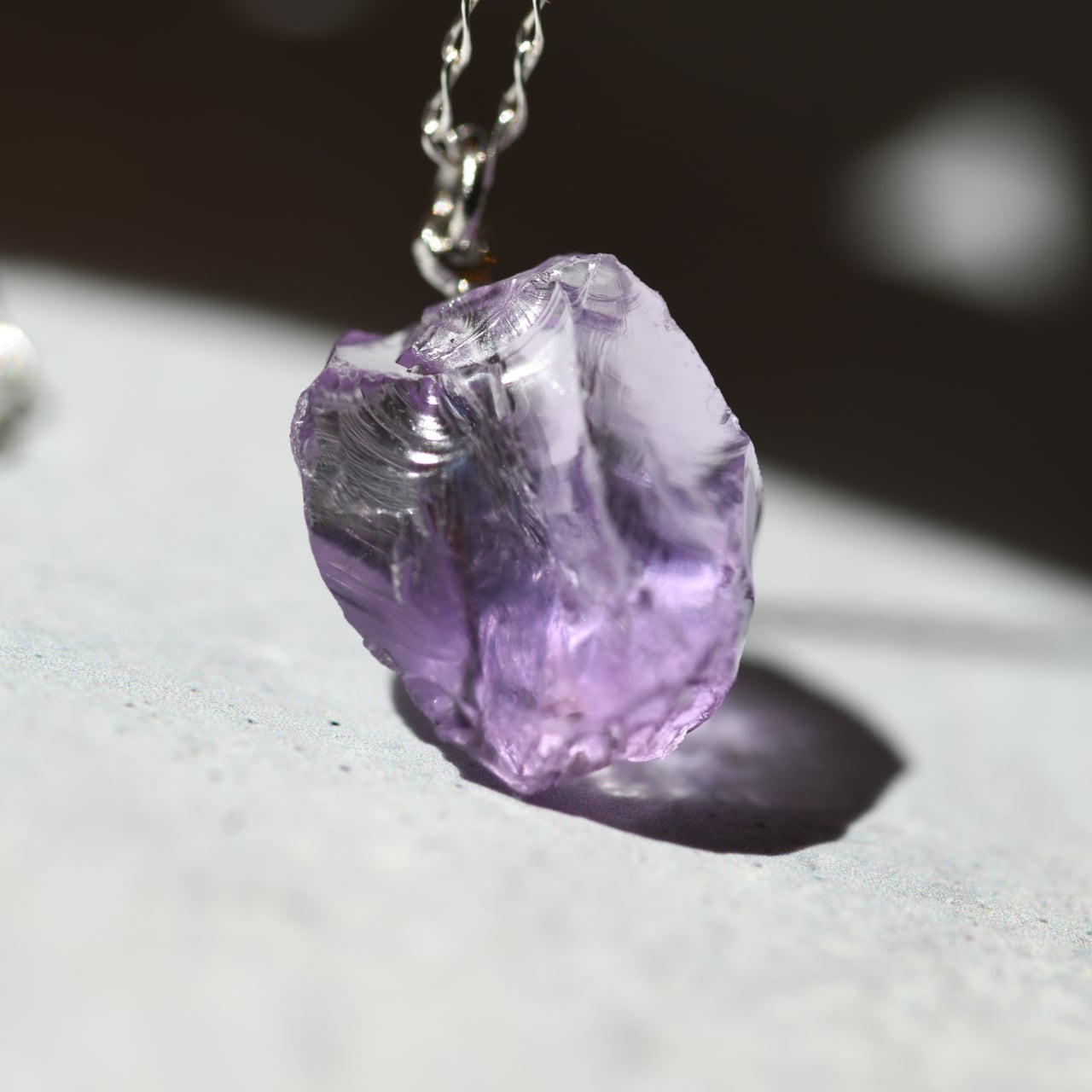 Pink Amethyst Raw Stone Necklace | Handmade Natural Stone Jewelry