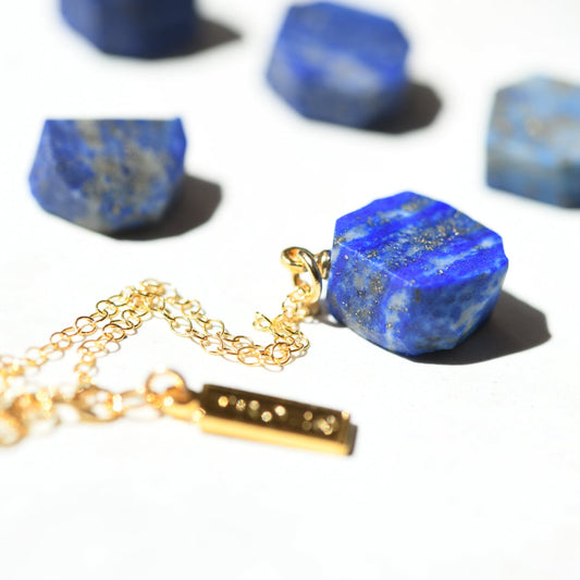 Lapis Lazuli Raw Stone Necklace | Handmade Natural Stone Jewelry