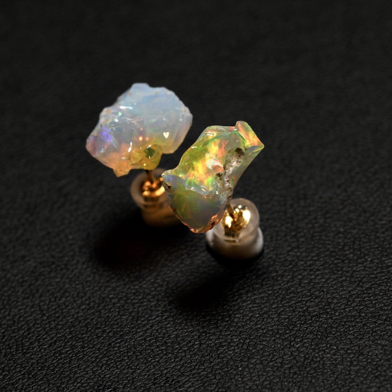 [One of a kind] Ethiopian Opal Raw Stone 18K Earrings | Handmade Natural Stone Jewelry [Opal Fest 2022]