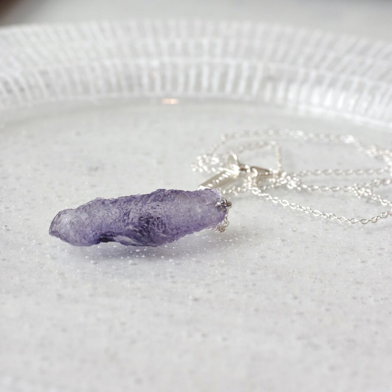 [One of a kind] Fluorite Raw Stone Sterling Silver Necklace | Handmade Natural Stone Jewelry [HAMON Collection]