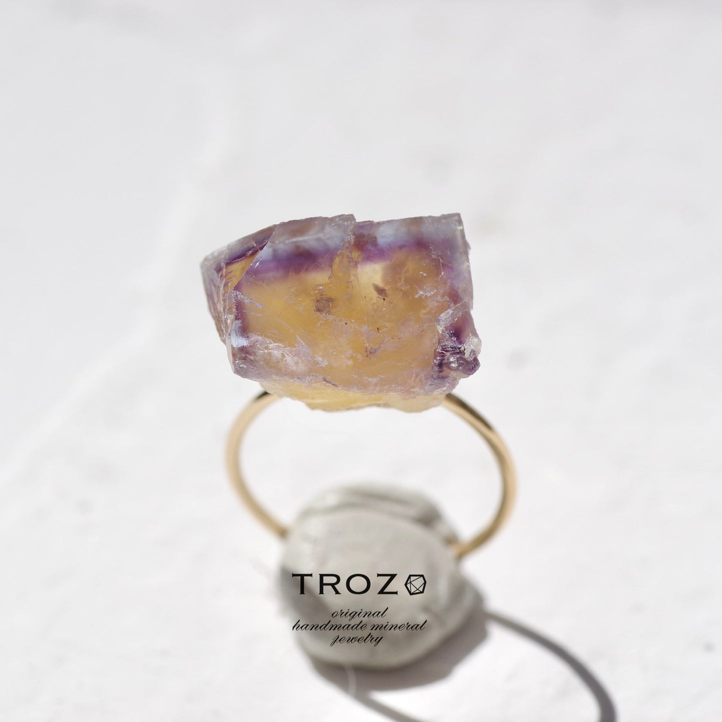 [One of a kind] Fluorite Raw Stone Ring | Handmade Natural Stone Jewelry [Sunset Collection]