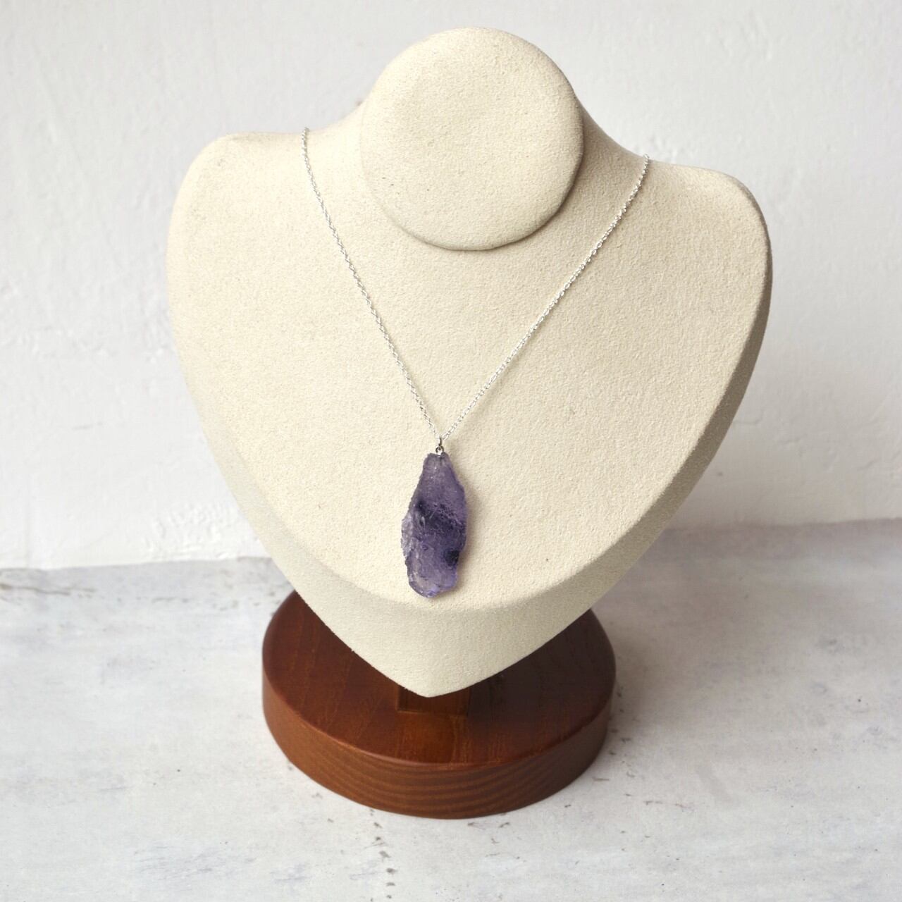 [One of a kind] Fluorite Raw Stone Sterling Silver Necklace | Handmade Natural Stone Jewelry [HAMON Collection]