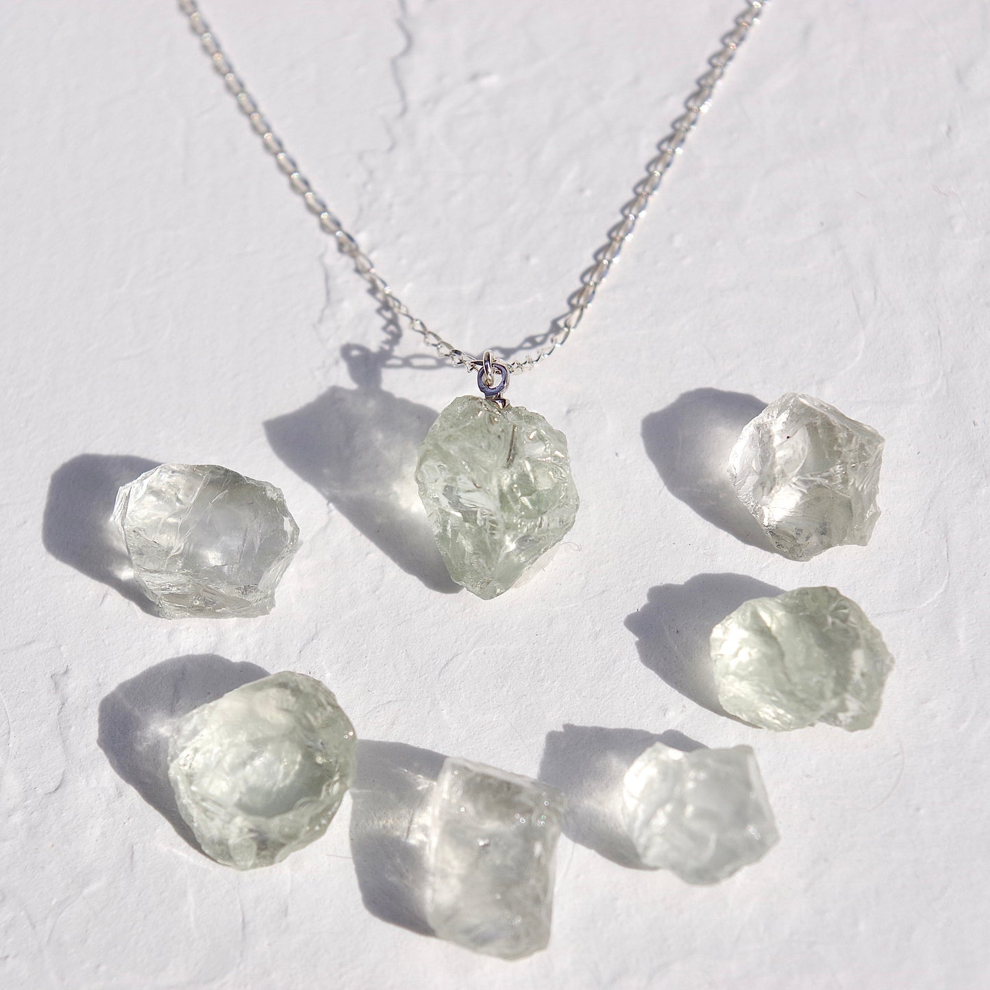 Green Amethyst Raw Stone Necklace | Handmade Natural Stone Jewelry