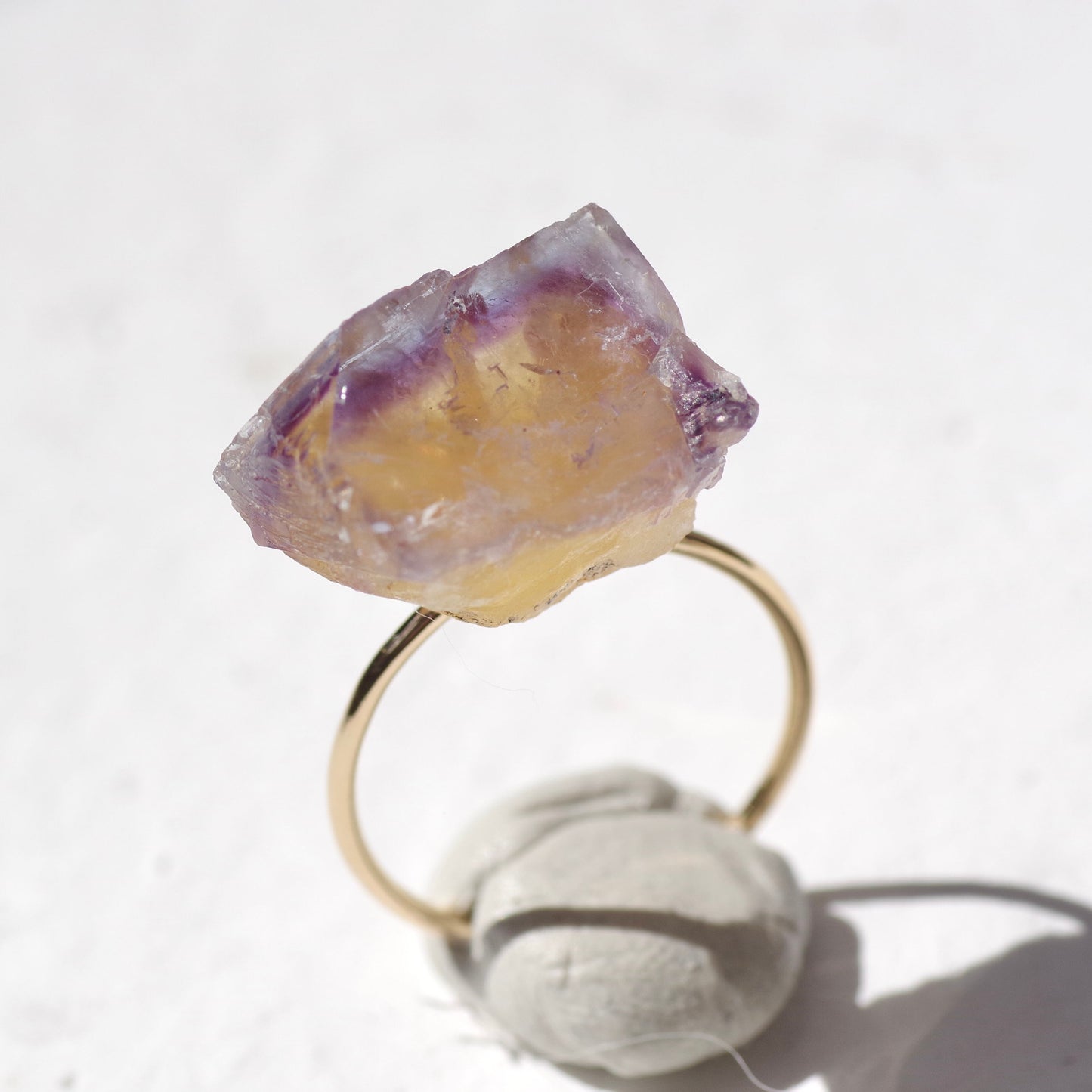 [One of a kind] Fluorite Raw Stone Ring | Handmade Natural Stone Jewelry [Sunset Collection]