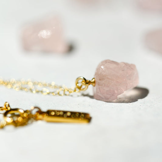 Rose Quartz Raw Stone Necklace | Handmade Natural Stone Jewelry