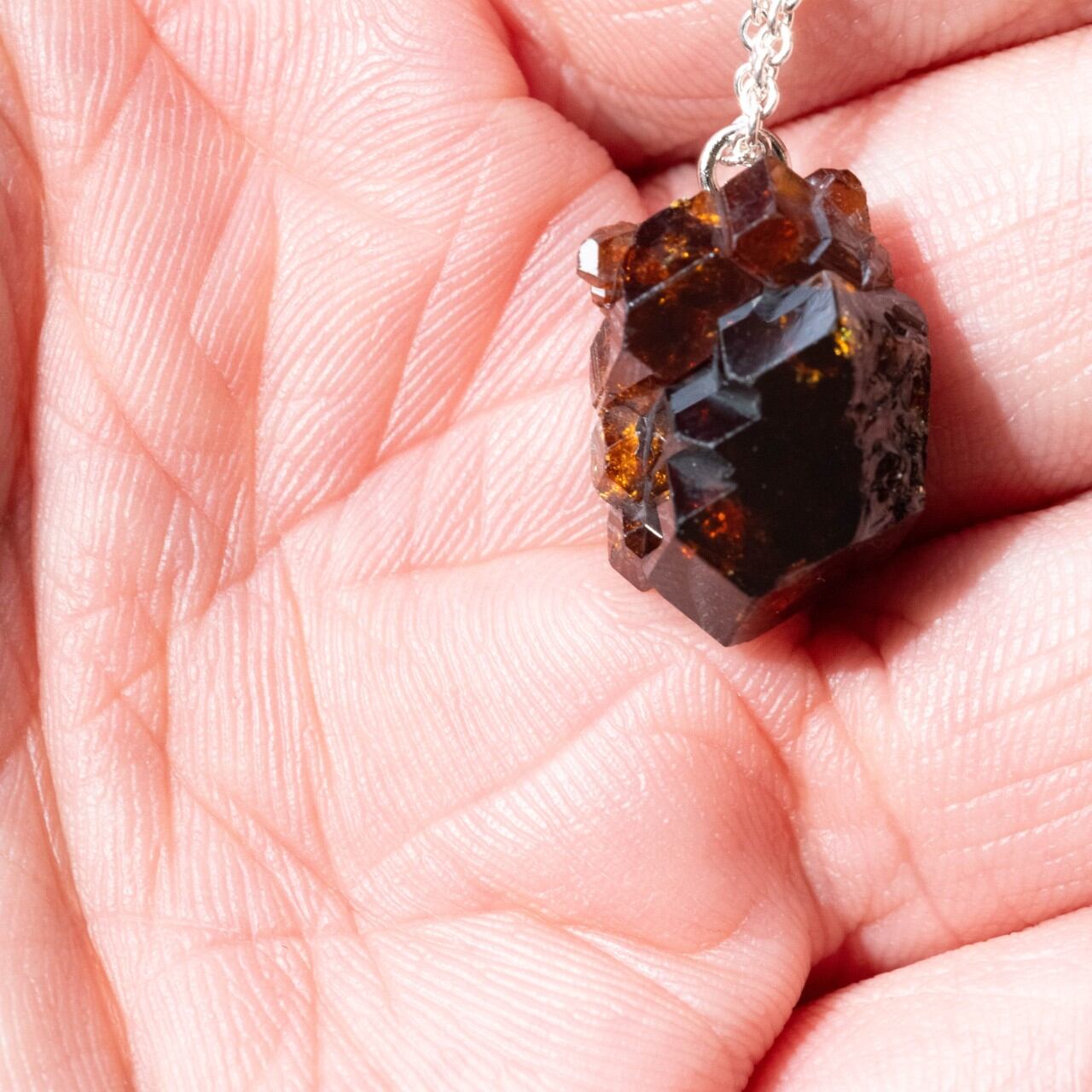 [One of a kind] Grossular Garnet Raw Stone Sterling Silver Necklace | Handmade Natural Stone Jewelry [Blood Moon Collection]