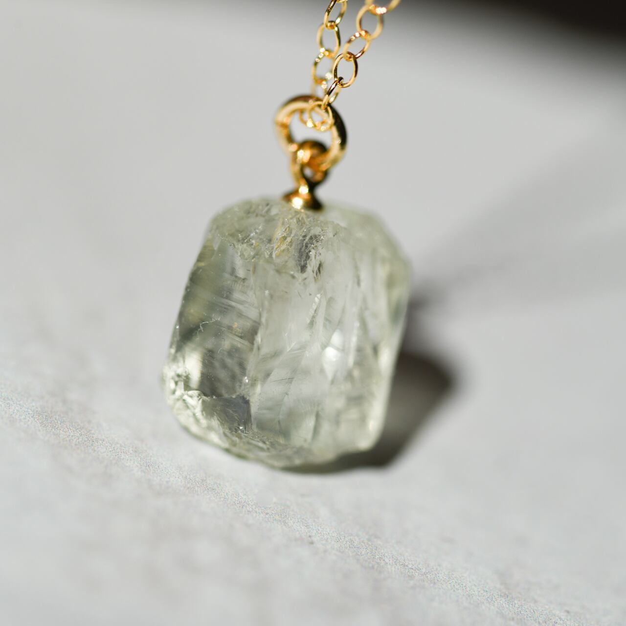 Green Amethyst Raw Stone Necklace | Handmade Natural Stone Jewelry