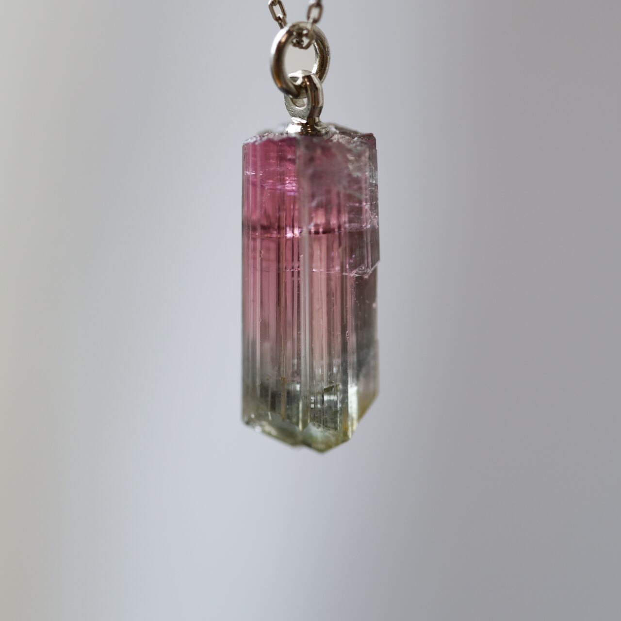 [One of a kind] Tourmaline Raw Stone Platinum Necklace | Handmade Natural Stone Jewelry [SAKURA Collection]