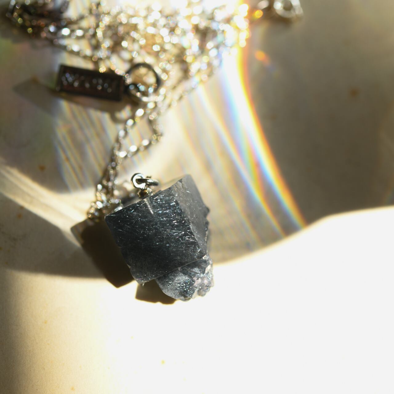 [One of a kind] Fluorite Raw Stone Sterling Silver Necklace | Handmade Natural Stone Jewelry [Black Majic Collection]