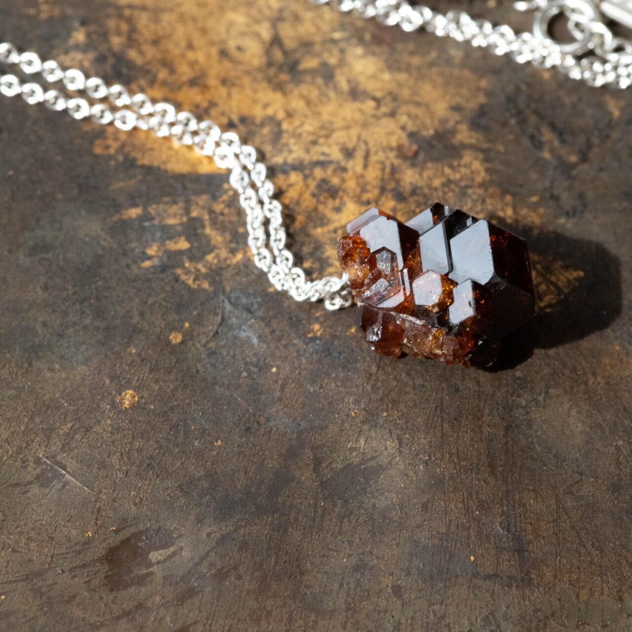 [One of a kind] Grossular Garnet Raw Stone Sterling Silver Necklace | Handmade Natural Stone Jewelry [Blood Moon Collection]