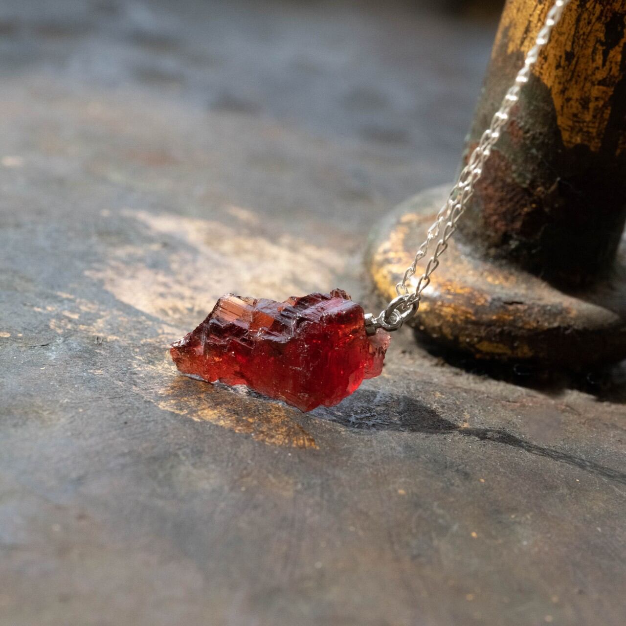 [One of a kind] Spessartine Garnet Raw Stone Sterling Silver Necklace | Handmade Natural Stone Jewelry [Blood Moon Collection]