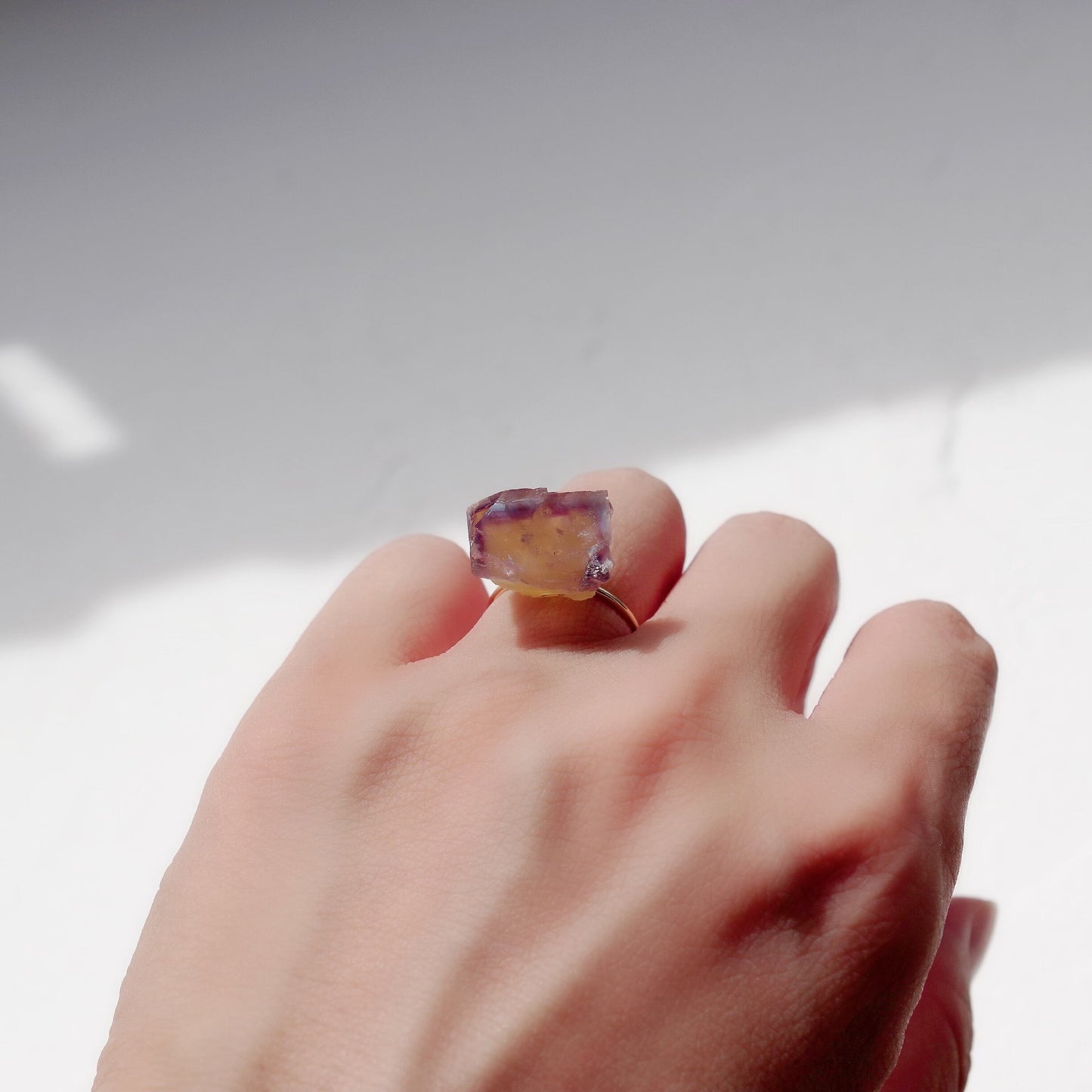 [One of a kind] Fluorite Raw Stone Ring | Handmade Natural Stone Jewelry [Sunset Collection]