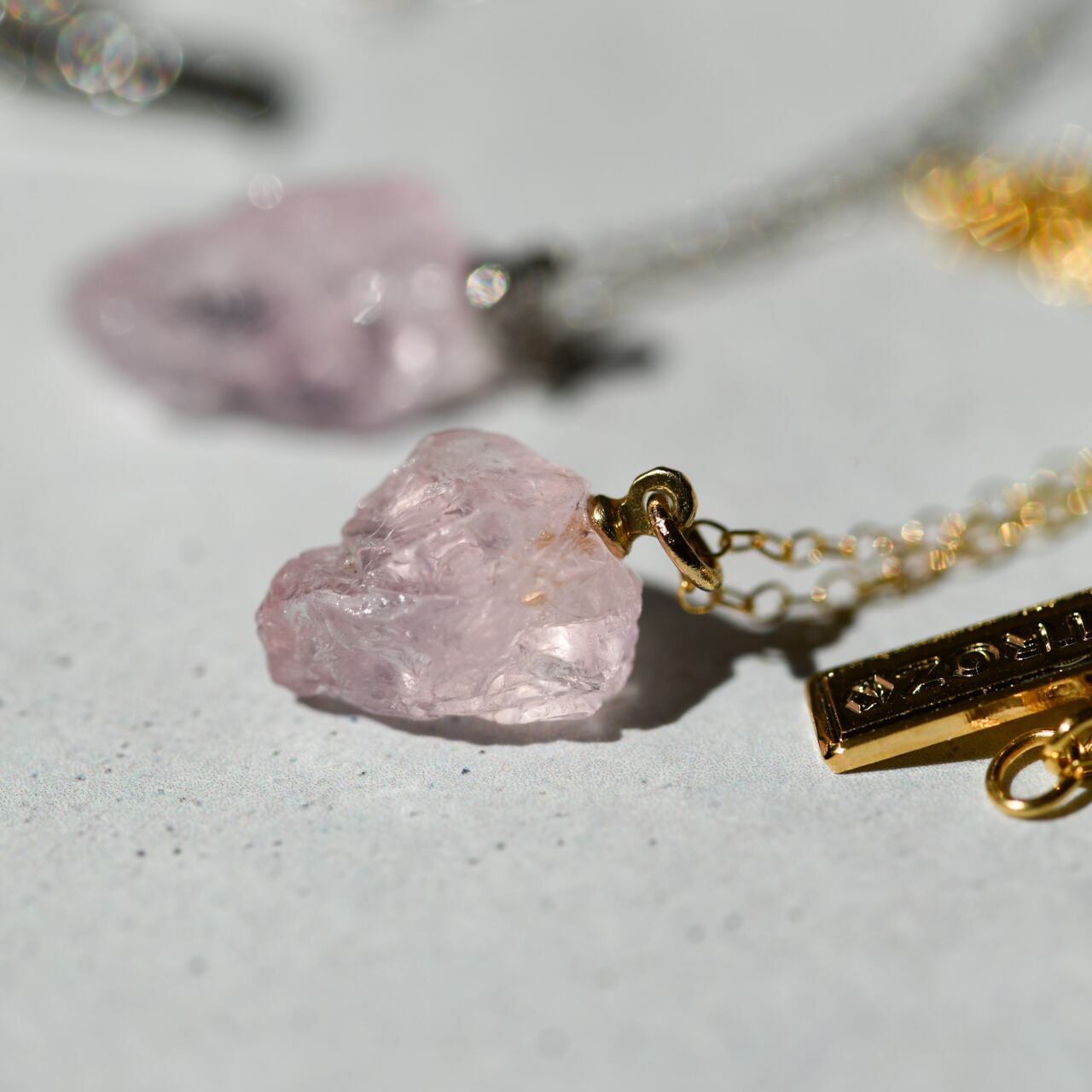 Morganite Raw Stone Necklace | Handmade Natural Stone Jewelry