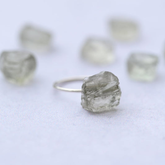 Green Amethyst Raw Stone Ring | Handmade Natural Stone Jewelry