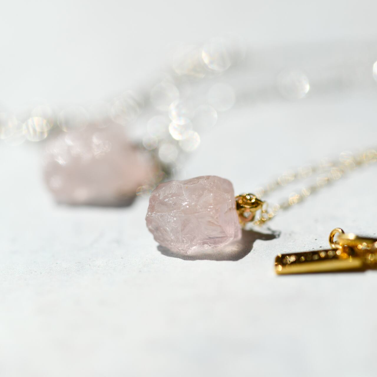 Rose Quartz Raw Stone Necklace | Handmade Natural Stone Jewelry