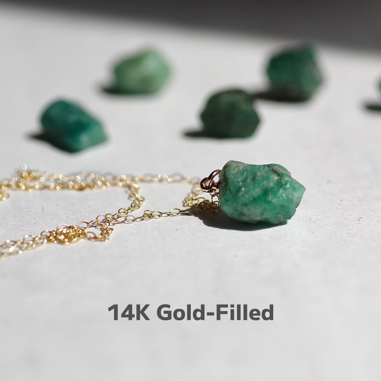 Emerald Raw Stone Necklace | Handmade Natural Stone Jewelry