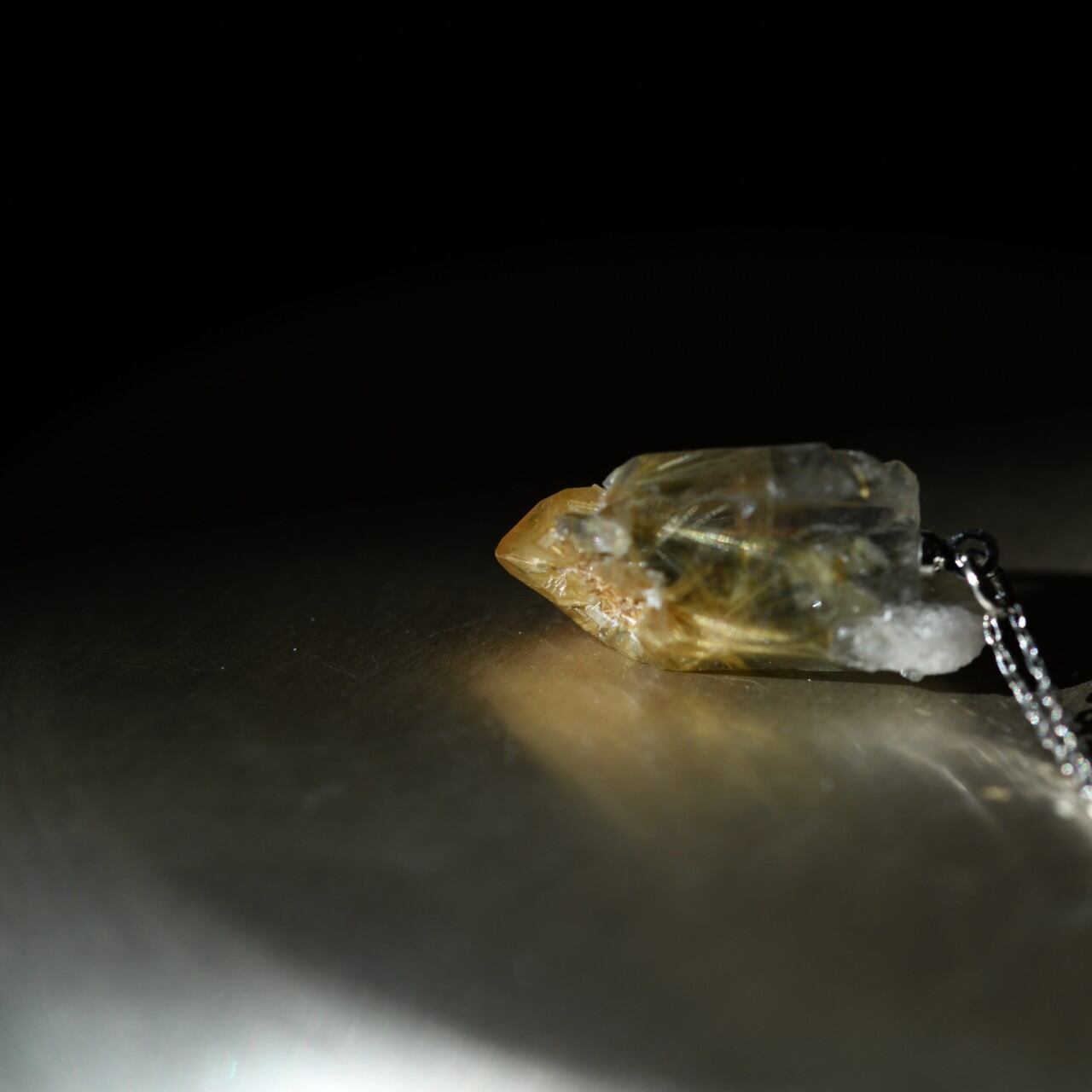 [One of a kind] Rutile Quartz Raw Stone Platinum Necklace | Handmade Natural Stone Jewelry [Stay Gold Collection]