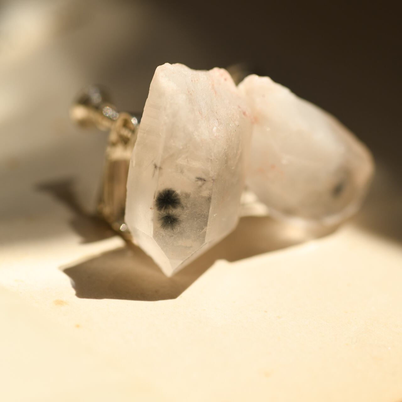 [One of a kind] Hollandite Quartz Raw Stone Sterling Silver Earrings | Handmade Natural Stone Jewelry [Black Majic Collection]