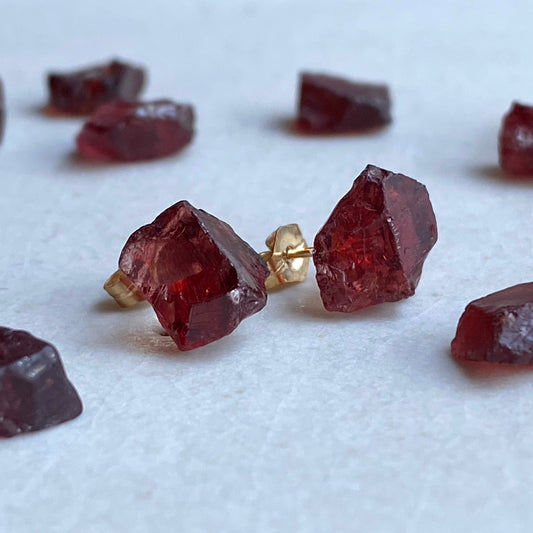 Garnet Raw Stone Earrings | Handmade Natural Stone Jewelry