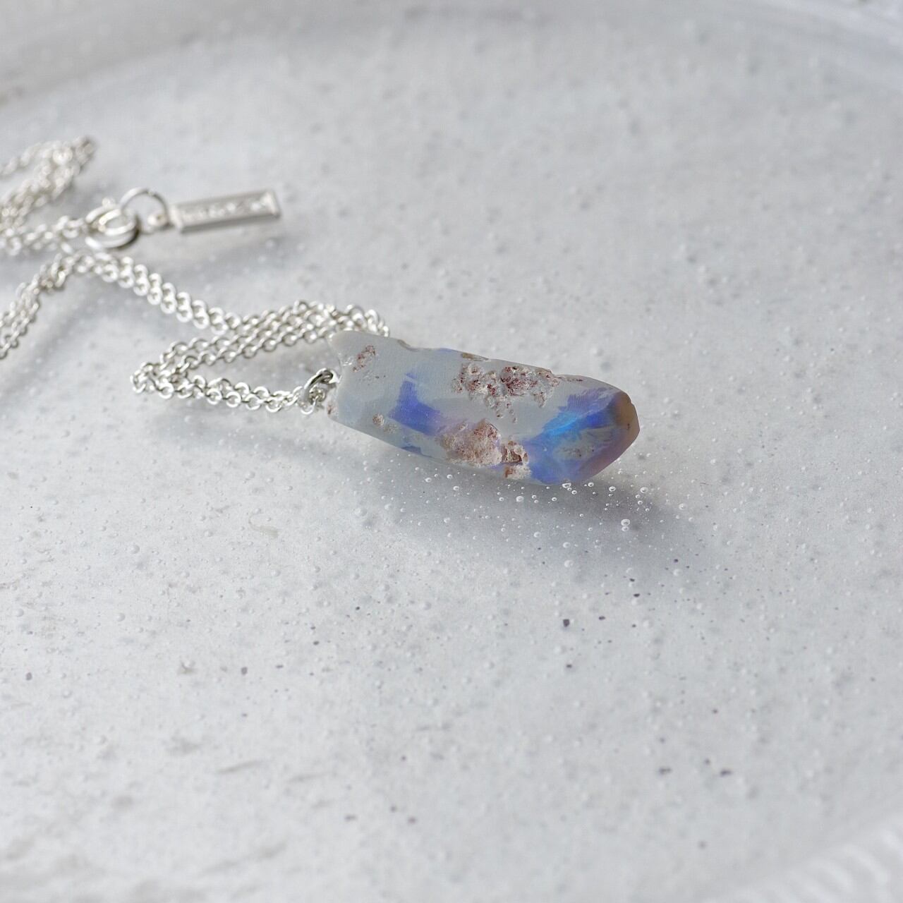 [One of a kind] Lightning Ridge Black Opal Raw Stone Sterling Silver Necklace | Handmade Natural Stone Jewelry [HAMON Collection]