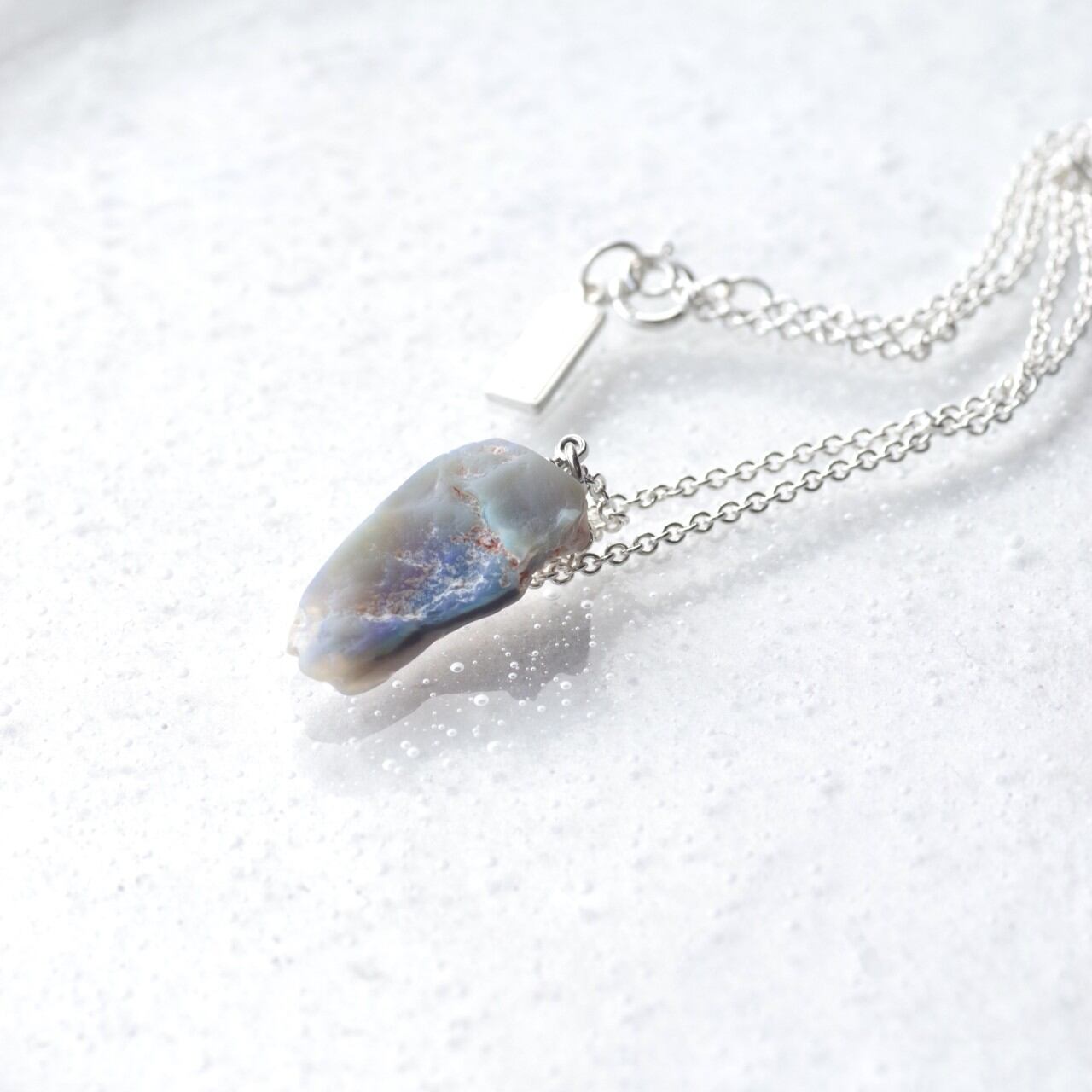 [One of a kind] Lightning Ridge Black Opal Raw Stone Sterling Silver Necklace | Handmade Natural Stone Jewelry [HAMON Collection]