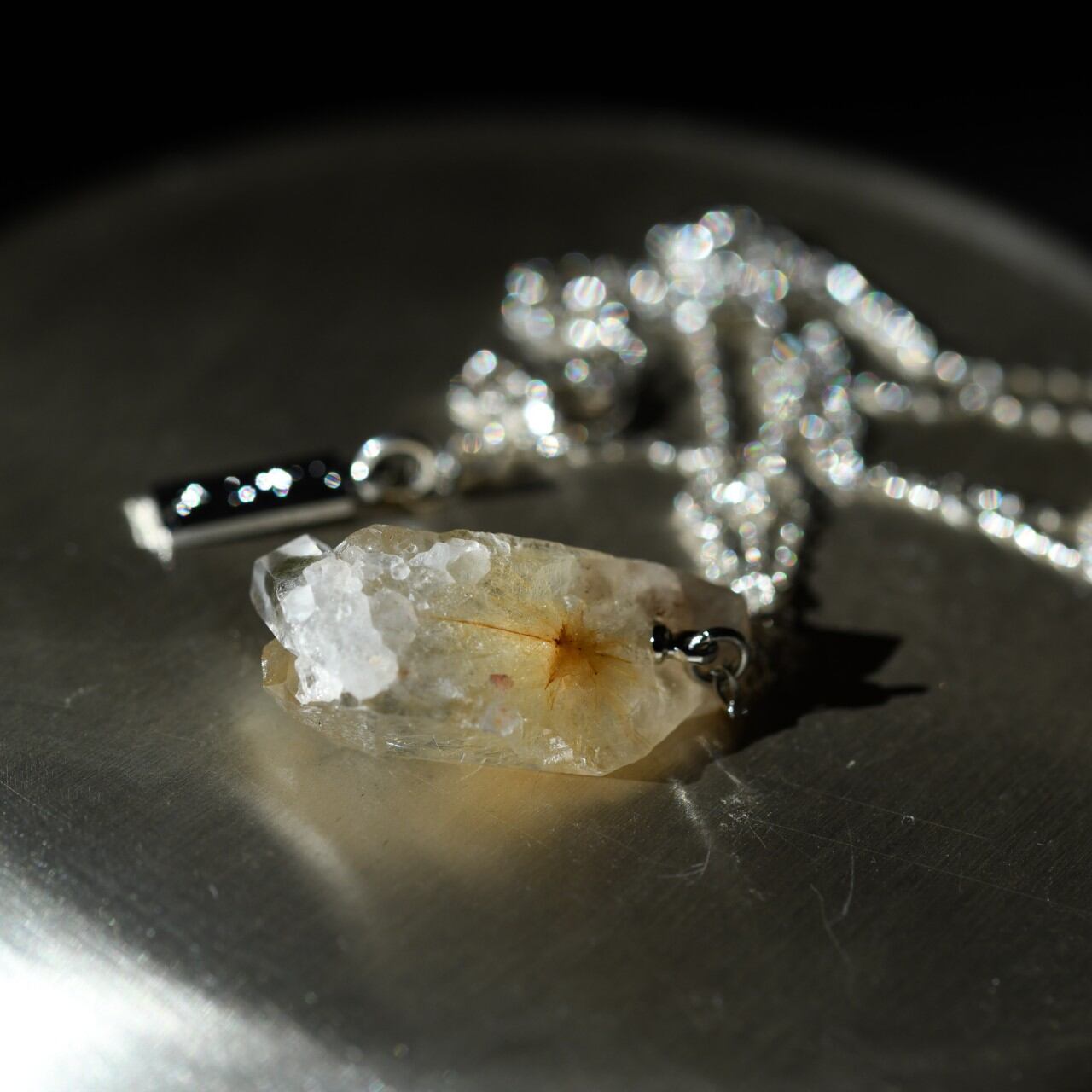 [One of a kind] Rutile Quartz Raw Stone Sterling Silver Necklace | Handmade Natural Stone Jewelry [Stay Gold Collection]