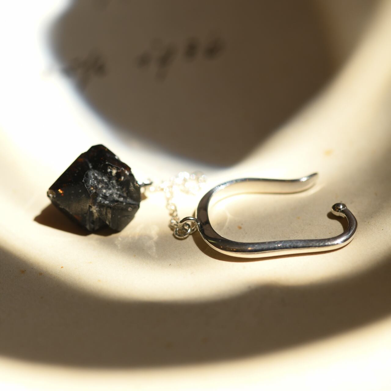 [One of a kind] Cassiterite Raw Stone Sterling Silver Ear Cuff | Handmade Natural Stone Jewelry [Black Majic Collection]