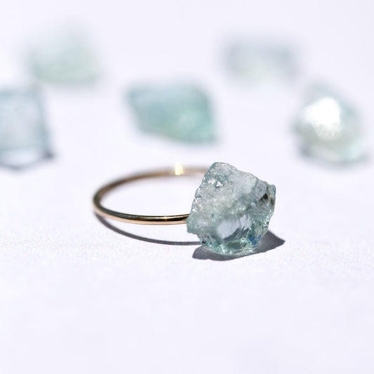 Aquamarine Raw Stone Ring | Handmade Natural Stone Jewelry