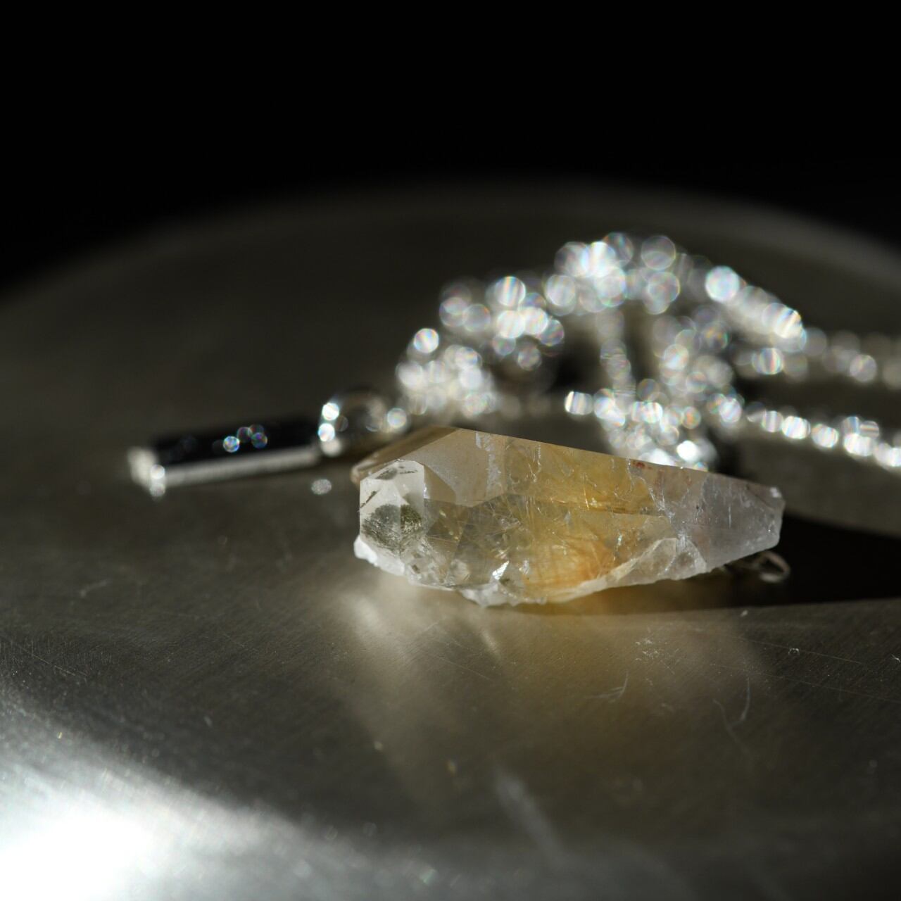 [One of a kind] Rutile Quartz Raw Stone Sterling Silver Necklace | Handmade Natural Stone Jewelry [Stay Gold Collection]