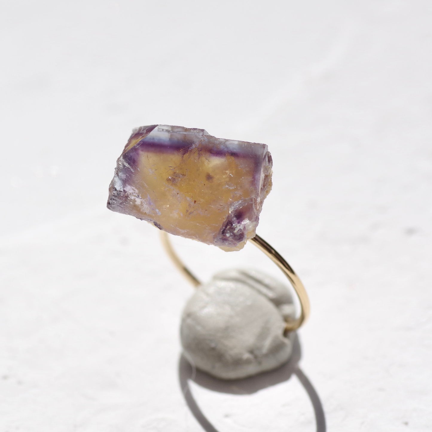 [One of a kind] Fluorite Raw Stone Ring | Handmade Natural Stone Jewelry [Sunset Collection]