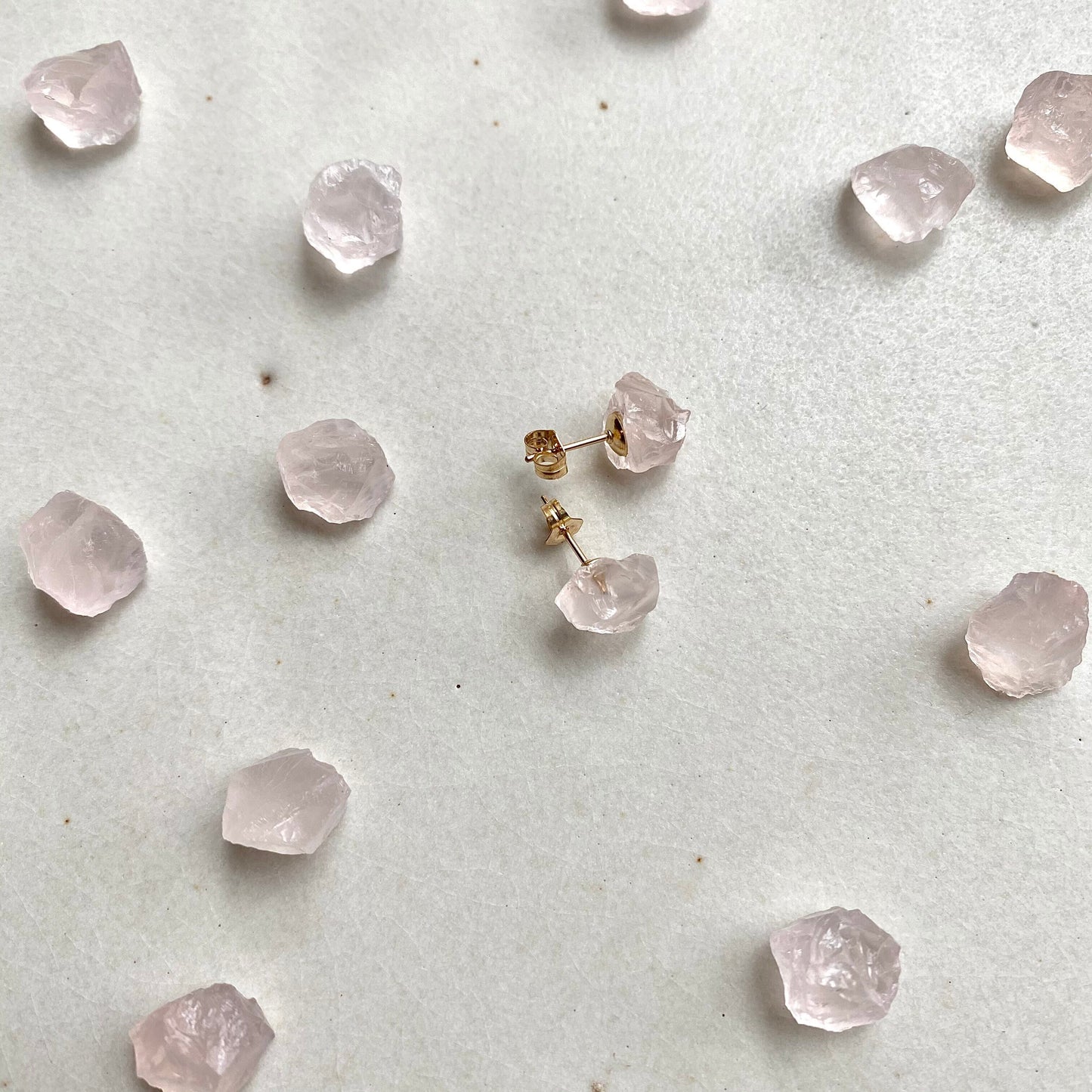 Rose Quartz Raw Stone Earrings | Handmade Natural Stone Jewelry