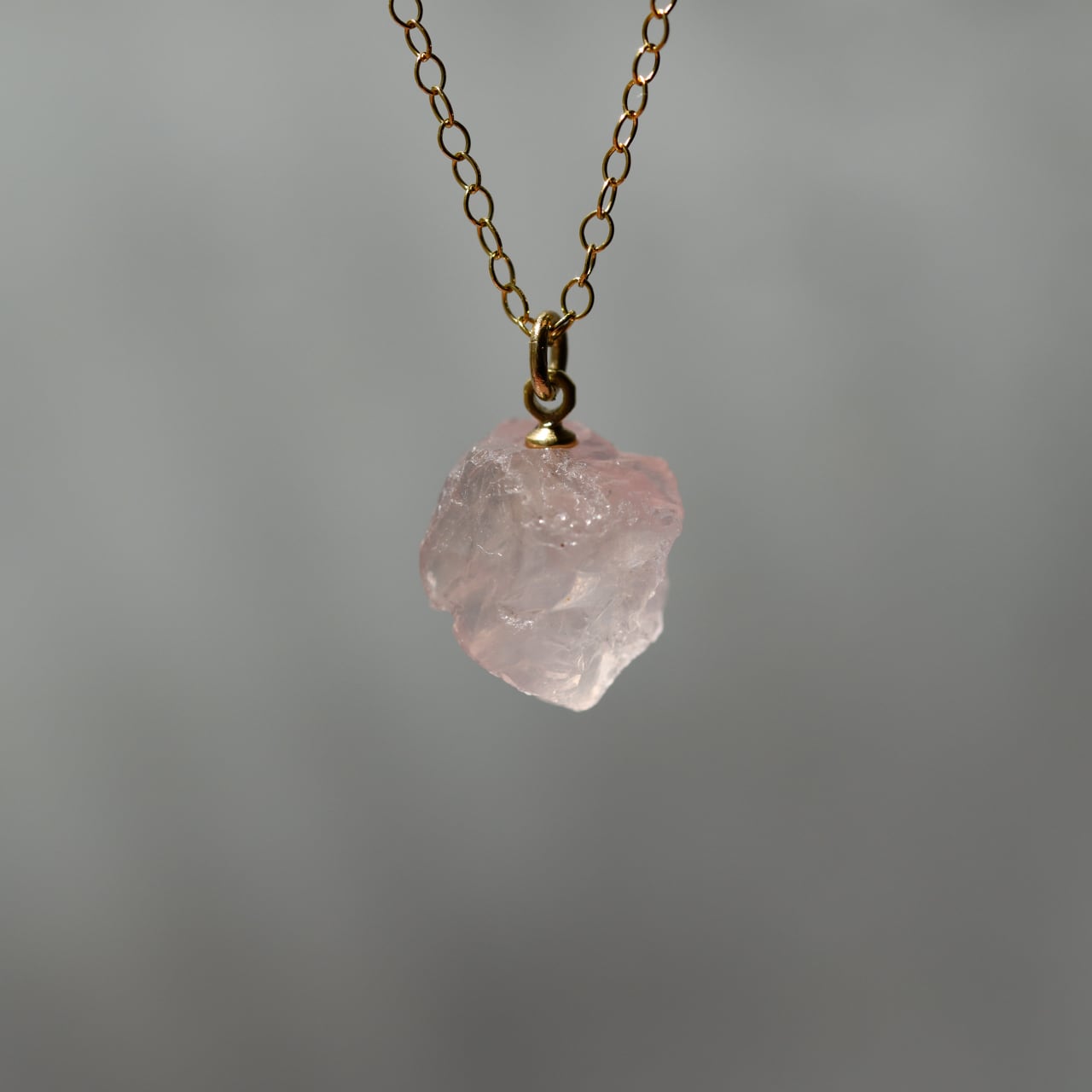 Rose Quartz Raw Stone Necklace | Handmade Natural Stone Jewelry