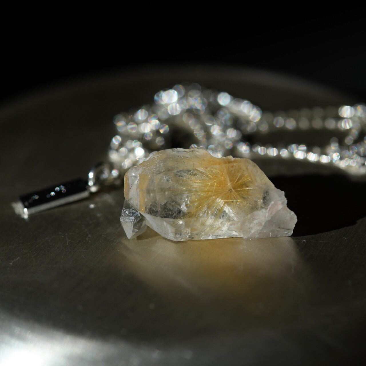 [One of a kind] Rutile Quartz Raw Stone Sterling Silver Necklace | Handmade Natural Stone Jewelry [Stay Gold Collection]