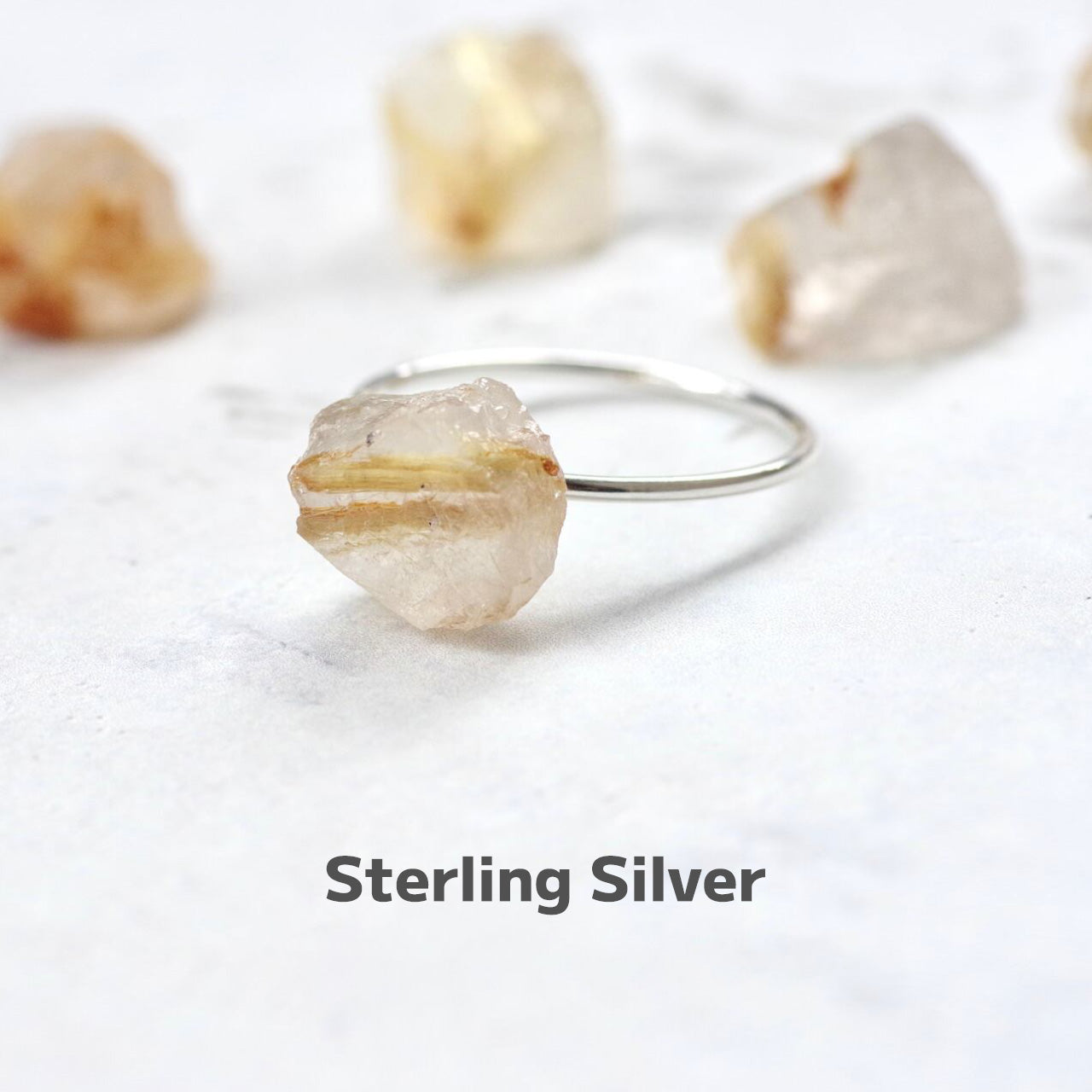 Gold Rutile Quartz Raw Stone Ring | Handmade Natural Stone Jewelry