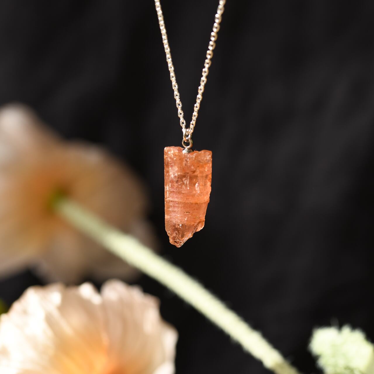 [One of a kind] imperial Topaz Raw Stone Sterling Silver Necklace | Handmade Natural Stone Jewelry [Poppy Collection]