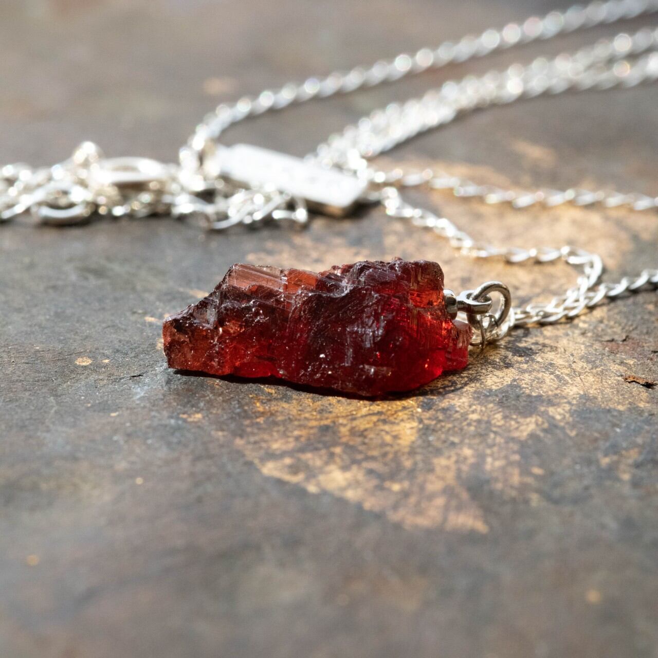 [One of a kind] Spessartine Garnet Raw Stone Sterling Silver Necklace | Handmade Natural Stone Jewelry [Blood Moon Collection]